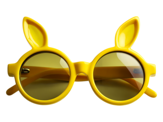 Close up view of yellow bunny ear sunglasses isolated on white or tansparent background.