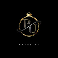 PU Luxury Creative Logo – Elegant Gold Monogram Letter mark with Crown, Circle & Royal Style for Fashion, Boutique, Jewelry, Branding & Premium Identity Design
