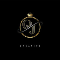 QJ Luxury Creative Logo – Elegant Gold Monogram Letter mark with Crown, Circle & Royal Style for Fashion, Boutique, Jewelry, Branding & Premium Identity Design