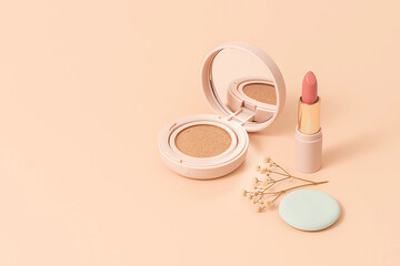 make up powder and lipstick for background