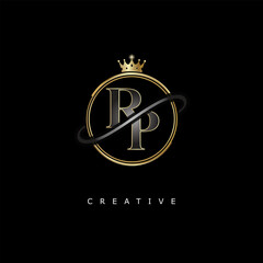 Obraz premium RP Luxury Creative Logo – Elegant Gold Monogram Letter mark with Crown, Circle & Royal Style for Fashion, Boutique, Jewelry, Branding & Premium Identity Design