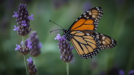 Obraz premium Monarch Butterfly on Lavender Flower in Bloom