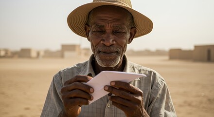 Fototapeta premium An Elderly Man Reading a Letter in a Desolate Landscape