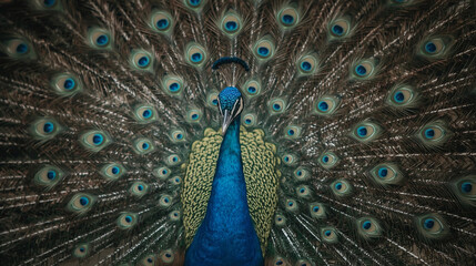 Obraz premium Peacock Displaying Vibrant Feather Fan
