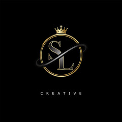 SL Luxury Creative Logo – Elegant Gold Monogram Letter mark with Crown, Circle & Royal Style for Fashion, Boutique, Jewelry, Branding & Premium Identity Design