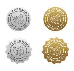 peppermint essential oil label silver and gold color. natural ingredient for cosmetic or beauty product.