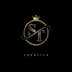 ST Luxury Creative Logo – Elegant Gold Monogram Letter mark with Crown, Circle & Royal Style for Fashion, Boutique, Jewelry, Branding & Premium Identity Design