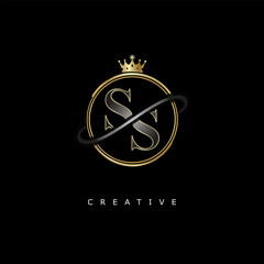 SS Luxury Creative Logo – Elegant Gold Monogram Letter mark with Crown, Circle & Royal Style for Fashion, Boutique, Jewelry, Branding & Premium Identity Design