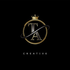 TA Luxury Creative Logo – Elegant Gold Monogram Letter mark with Crown, Circle & Royal Style for Fashion, Boutique, Jewelry, Branding & Premium Identity Design