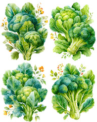 green broccoli watercolor for vegetable wall art and natural decor