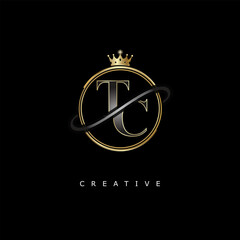 TC Luxury Creative Logo – Elegant Gold Monogram Letter mark with Crown, Circle & Royal Style for Fashion, Boutique, Jewelry, Branding & Premium Identity Design