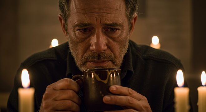 Man Drinking in Candlelight