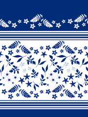 Blue and White Striped Floral Border Seamless Repeat