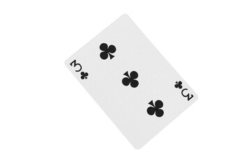 Three of Clubs Playing Card on Green Poker Table. Top View.