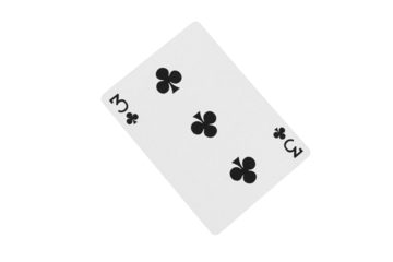Three of Clubs Playing Card on Green Poker Table. Top View.