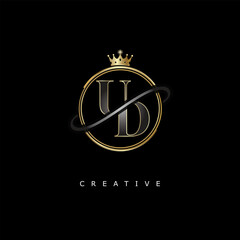 UD Luxury Creative Logo – Elegant Gold Monogram Letter mark with Crown, Circle & Royal Style for Fashion, Boutique, Jewelry, Branding & Premium Identity Design