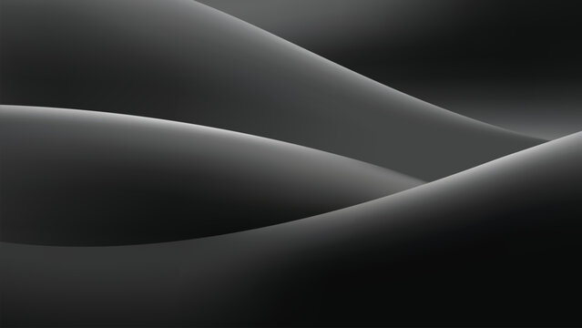 Abstract Grayscale Undulating Waves Dark Gray and Black Tones