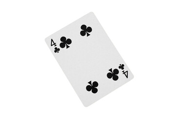 Four of Clubs Playing Card on Green Poker Table. Top View.