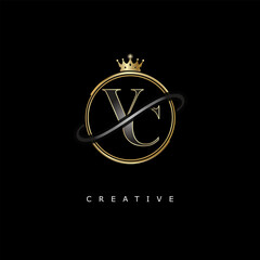 VC Luxury Creative Logo – Elegant Gold Monogram Letter mark with Crown, Circle & Royal Style for Fashion, Boutique, Jewelry, Branding & Premium Identity Design