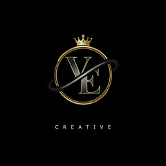 VE Luxury Creative Logo – Elegant Gold Monogram Letter mark with Crown, Circle & Royal Style for Fashion, Boutique, Jewelry, Branding & Premium Identity Design
