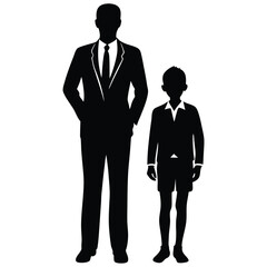 Silhouette illustration of a man and a boy in formal attire standing together