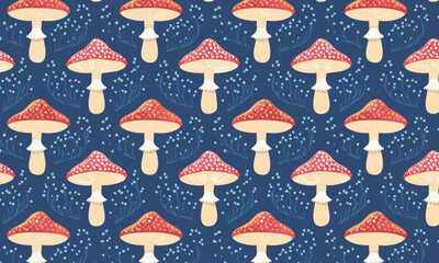 Whimsical autumn mushroom seamless pattern in cottagecore style