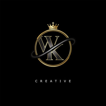 WK Luxury Creative Logo &ndash; Elegant Gold Monogram Letter mark with Crown, Circle & Royal Style for Fashion, Boutique, Jewelry, Branding & Premium Identity Design