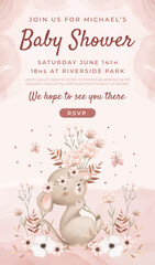 Watercolor baby shower cute animal koala baby girl boy poster template card invitation