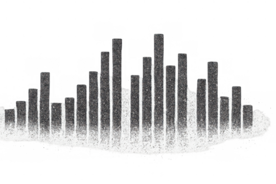 Modern cityscape dissolving into small particles over transparent background, representing concepts such as disintegration, instability, or digital data
