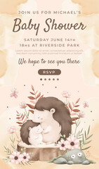 Watercolor baby shower cute animal koala baby girl boy poster template card invitation