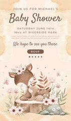 Watercolor baby shower cute animal koala baby girl boy poster template card invitation