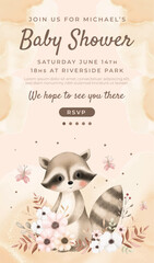 Watercolor baby shower cute animal koala baby girl boy poster template card invitation