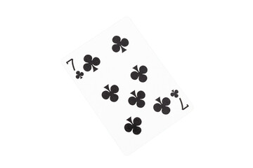 Seven of Clubs Playing Card on Green Poker Table. Top View.