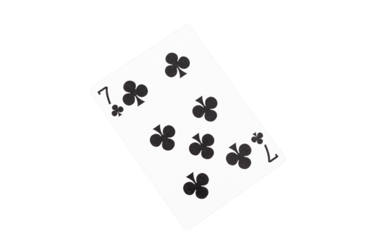 Seven of Clubs Playing Card on Green Poker Table. Top View.