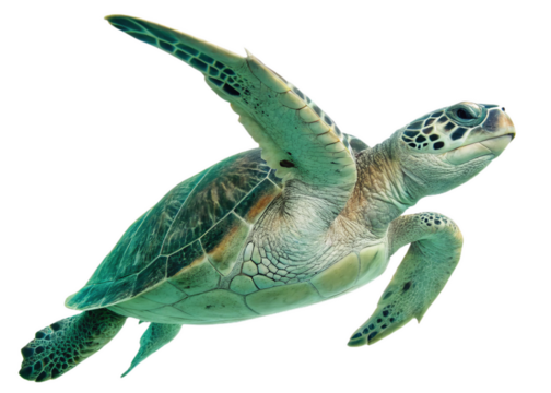 Green Turtle (Chelonia mydas) on white background