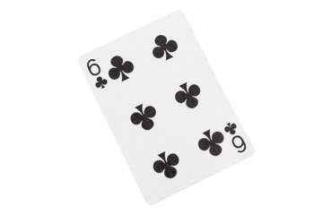 Six of Clubs Playing Card on Green Poker Table. Top View.