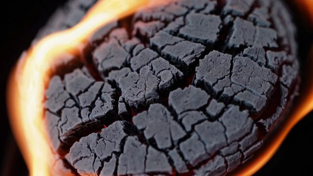 Charred surface reveals intricate patterns during grilling process at backyard barbecue gathering