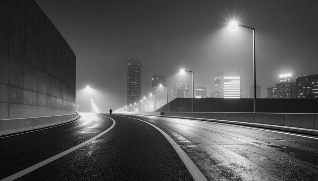 Fototapeta nocturnal whispers  city lights and shadows in timeless black and white 