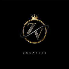 ZV Luxury Creative Logo – Elegant Gold Monogram Letter mark with Crown, Circle & Royal Style for Fashion, Boutique, Jewelry, Branding & Premium Identity Design