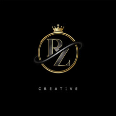 RZ Luxury Creative Logo – Elegant Gold Monogram Letter mark with Crown, Circle & Royal Style for Fashion, Boutique, Jewelry, Branding & Premium Identity Design