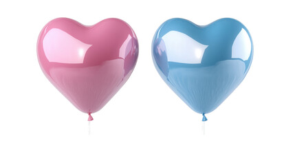 pink and blue heart balloon 3d render icon on white background