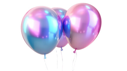 pink blue balloons holographic iridescent on white background