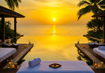 Plakat Luxury Spa by the Ocean with Infinity Pool and Sunset View 