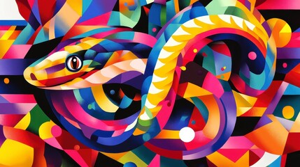 Abstract geometric colorful snake illustration.