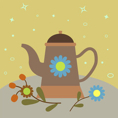 Cottagecore Theme Style Tea Pot Vector Template