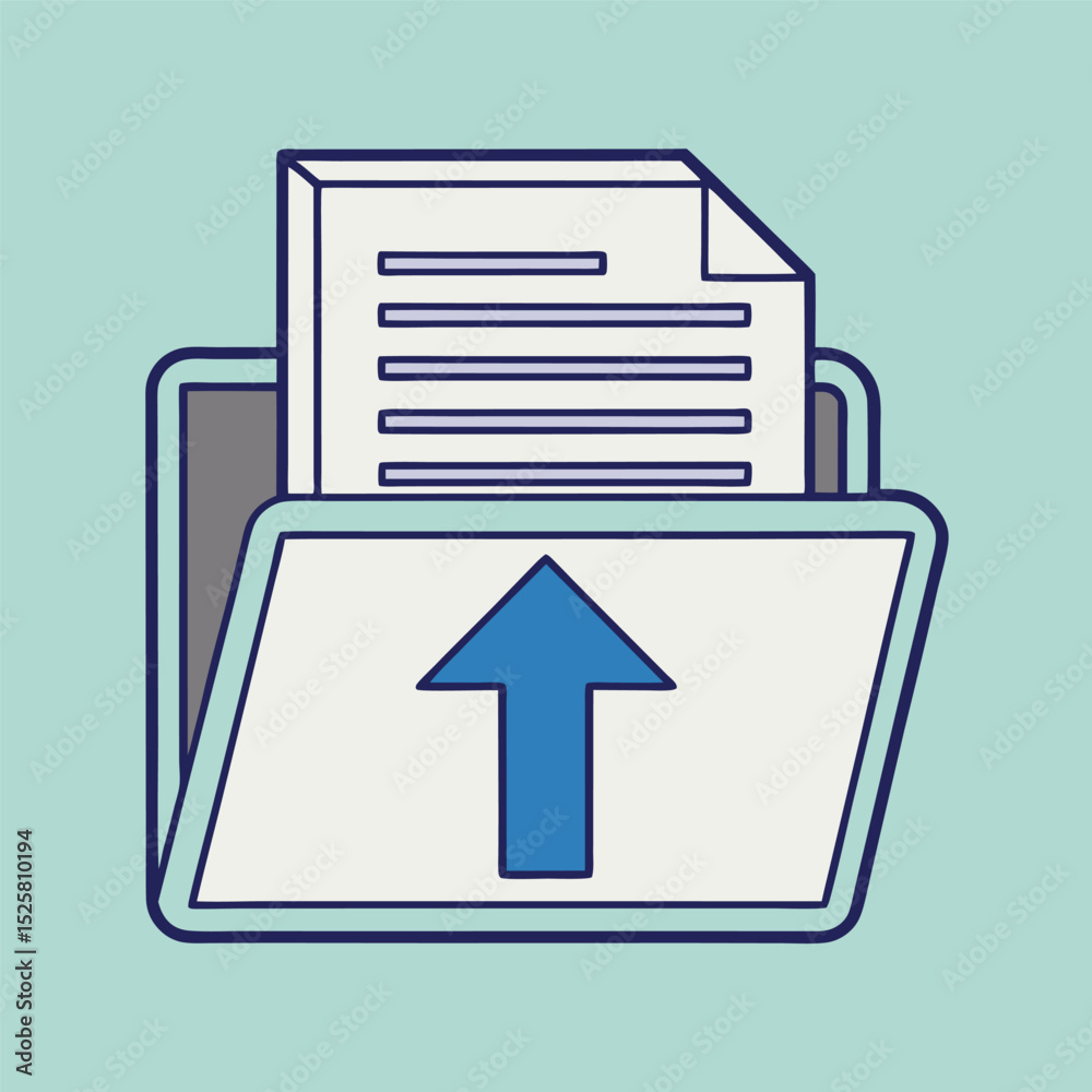 Poster digital file upload process illustrated with upload arrow and document in folder