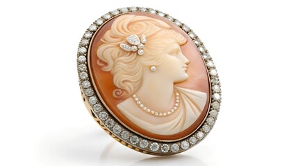 Obraz premium A stunning vintage brooch, elegantly displayed on a sleek White background, serves as the perfect accent piece for retro-loving women. This captivating promotional photo embodies timeless beauty .