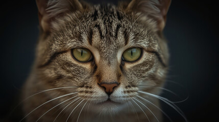 Close-Up Portrait of a Tabby Cat with Green Eyes