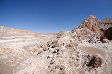 San Pedro de Atacama, Chile. Rock formations in the Valley of the Moon, located in the Atacama Desert.