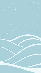 Winter landscape illustration with snowfall and snow covered hills on a transparent background